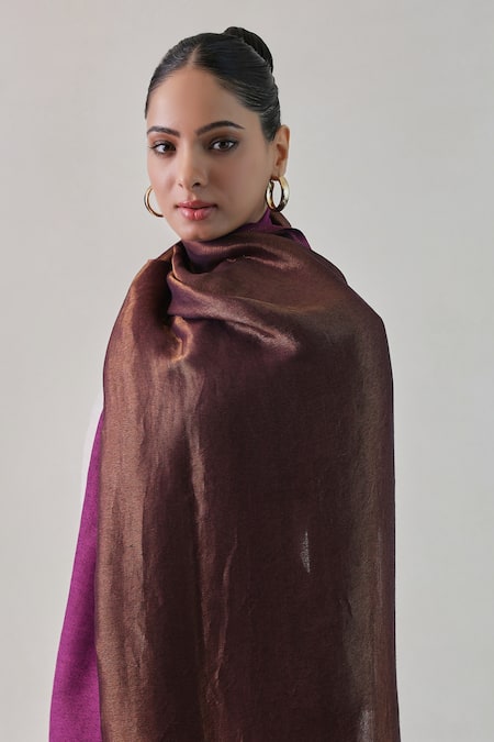 SHAZA_Purple Reversible Zari Woven Stole _Online_at_Aza_Fashions