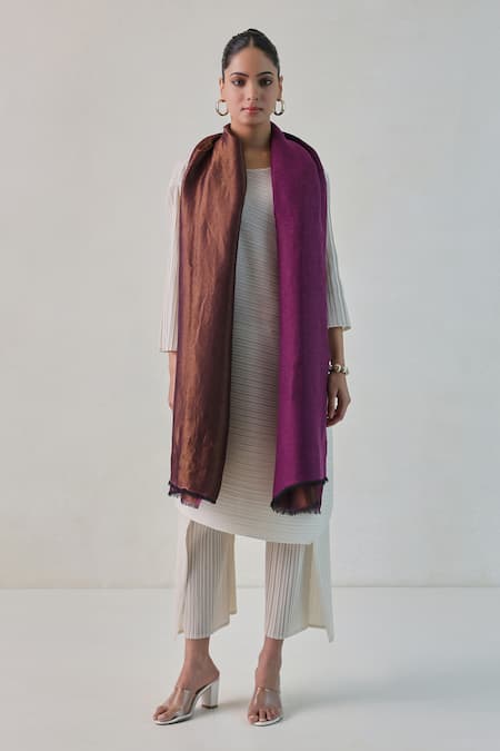Shop_SHAZA_Purple Reversible Zari Woven Stole _at_Aza_Fashions