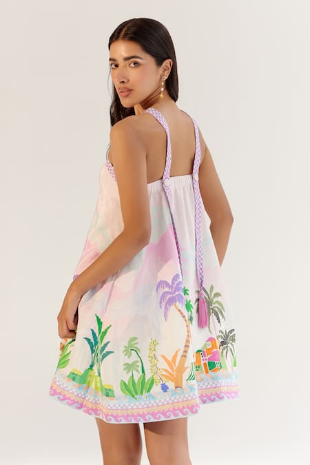 Shop NOIB Multi Color Viscose Halter Neck Placement Print Dress Online at Aza Fashions Shop_NOIB_Multi Color Viscose Halter Neck Placement Print Dress _Online_at_Aza_Fashions