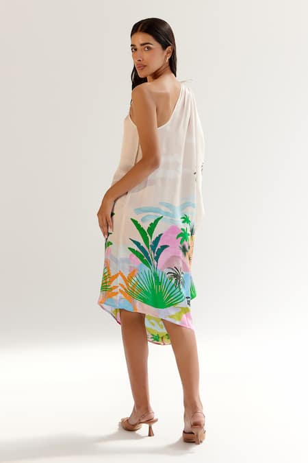 NOIB By The Sea Print Asymmetric Midi Dress 