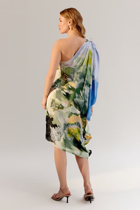 NOIB Multi Color Asymmetric Forest Print Dress 