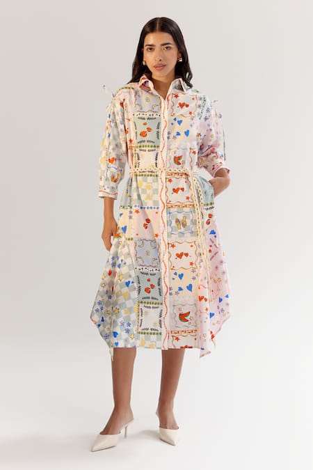 NOIB Multi Color Board Game Print Midi Dress 