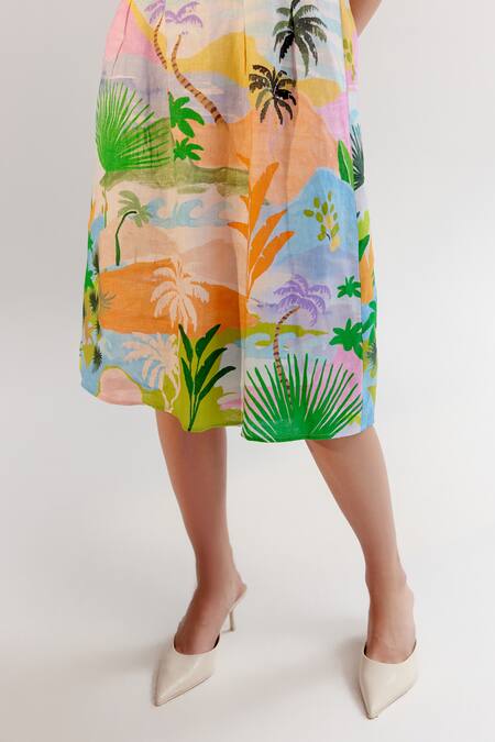 Buy NOIB Multi Color Linen, Lycra Halter Neck Multicolor Midi Dress Online at Aza Fashions Buy_NOIB_Multi Color Linen, Lycra Halter Neck Multicolor Midi Dress _Online_at_Aza_Fashions