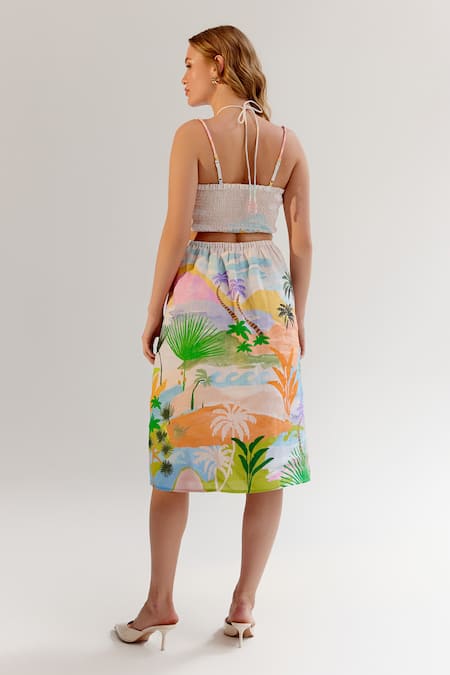 Shop NOIB Multi Color Linen, Lycra Halter Neck Multicolor Midi Dress at Aza Fashions Shop_NOIB_Multi Color Linen, Lycra Halter Neck Multicolor Midi Dress _at_Aza_Fashions