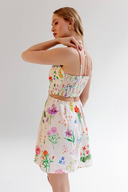 NOIB Multi Color Linen, Lycra Halter Neck Floral Print Dress Online at Aza Fashions NOIB_Multi Color Linen, Lycra Halter Neck Floral Print Dress _Online_at_Aza_Fashions
