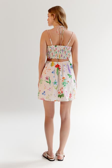 Shop NOIB Multi Color Linen, Lycra Halter Neck Floral Print Dress at Aza Fashions Shop_NOIB_Multi Color Linen, Lycra Halter Neck Floral Print Dress _at_Aza_Fashions