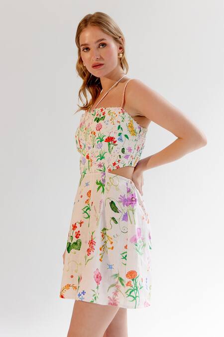 Buy NOIB Multi Color Linen, Lycra Halter Neck Floral Print Dress Online at Aza Fashions Buy_NOIB_Multi Color Linen, Lycra Halter Neck Floral Print Dress _Online_at_Aza_Fashions