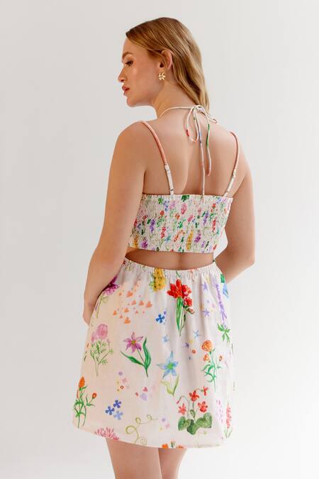 Shop NOIB Multi Color Linen, Lycra Halter Neck Floral Print Dress Online at Aza Fashions Shop_NOIB_Multi Color Linen, Lycra Halter Neck Floral Print Dress _Online_at_Aza_Fashions