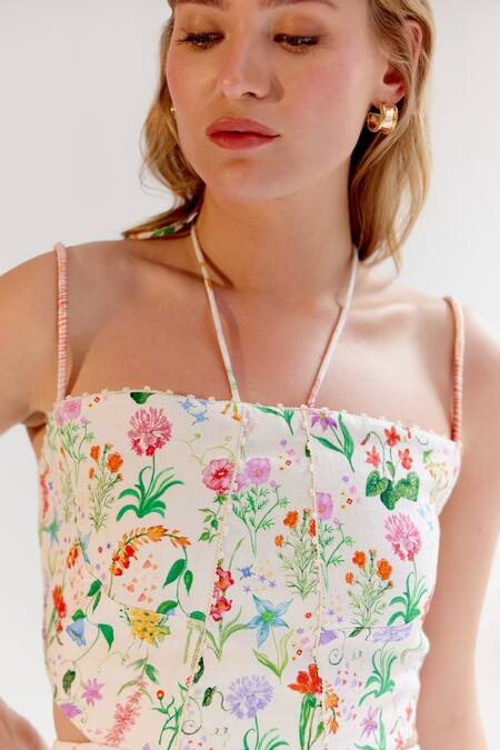 Buy NOIB Multi Color Linen, Lycra Halter Neck Floral Print Dress Buy_NOIB_Multi Color Linen, Lycra Halter Neck Floral Print Dress