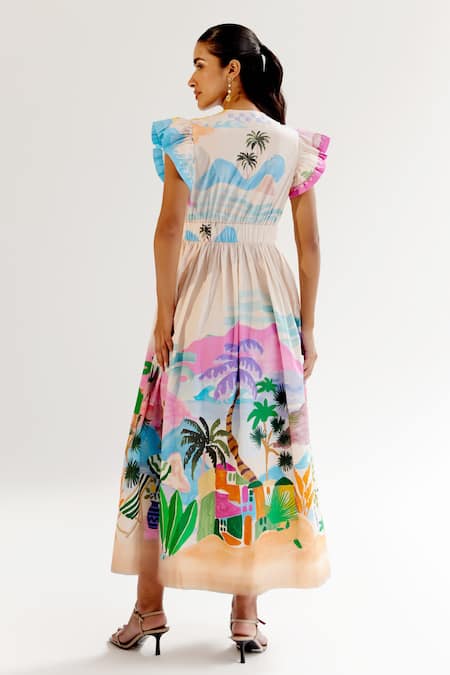 NOIB Multicolor By The Sea Print Midi Dress 