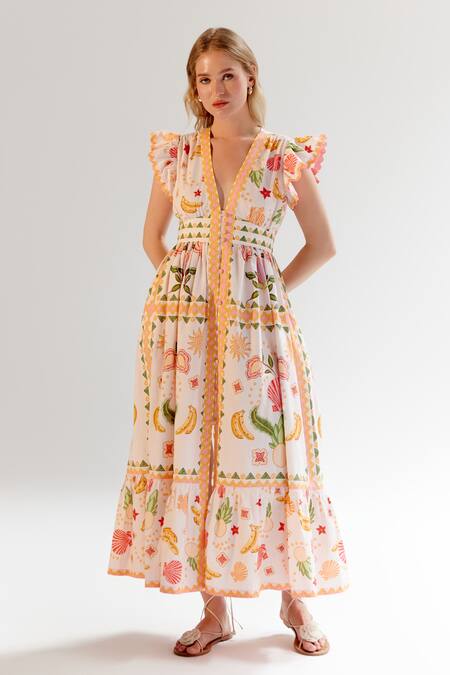 Buy NOIB Multi Color Cotton V-neck Multicolor Abstract Floral Dress Online at Aza Fashions Buy_NOIB_Multi Color Cotton V-neck Multicolor Abstract Floral Dress _Online_at_Aza_Fashions