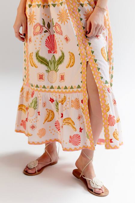 Shop NOIB Multi Color Cotton V-neck Multicolor Abstract Floral Dress Online at Aza Fashions Shop_NOIB_Multi Color Cotton V-neck Multicolor Abstract Floral Dress _Online_at_Aza_Fashions