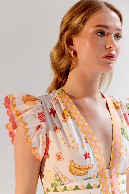 NOIB Multi Color Cotton V-neck Multicolor Abstract Floral Dress at Aza Fashions NOIB_Multi Color Cotton V-neck Multicolor Abstract Floral Dress _at_Aza_Fashions