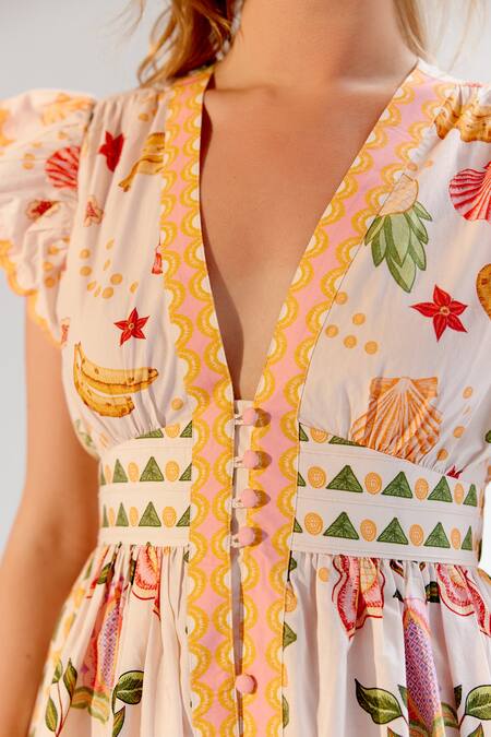 Buy NOIB Multi Color Cotton V-neck Multicolor Abstract Floral Dress Buy_NOIB_Multi Color Cotton V-neck Multicolor Abstract Floral Dress