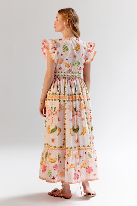 NOIB Multi Color Cotton V-neck Multicolor Abstract Floral Dress Online at Aza Fashions NOIB_Multi Color Cotton V-neck Multicolor Abstract Floral Dress _Online_at_Aza_Fashions