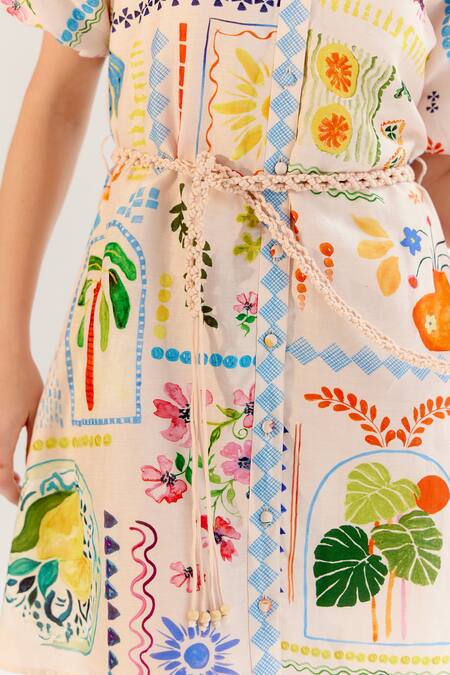 NOIB Multi Color Viscose, Linen Collared Florence Postcard Print Dress at Aza Fashions NOIB_Multi Color Viscose, Linen Collared Florence Postcard Print Dress _at_Aza_Fashions