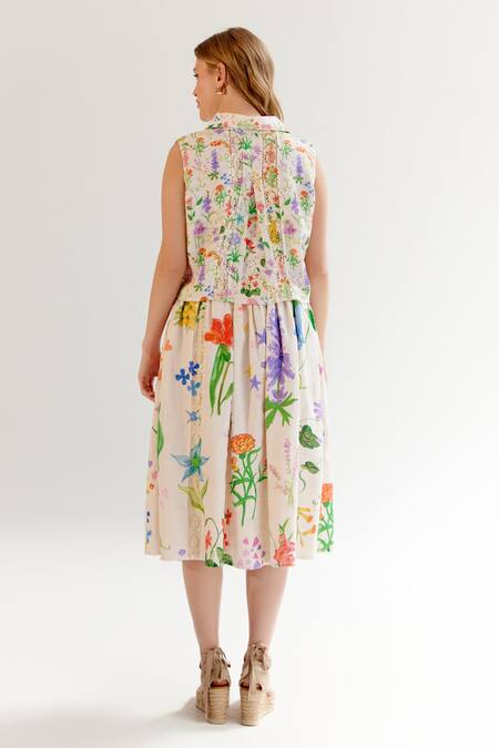 NOIB_Multi Color Linen, Lycra Embroidery Collared Freya Floral Print Shirt _at_Aza_Fashions