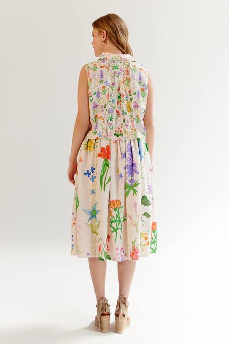 NOIB Multi Color Linen, Lycra Flora Print Midi Skirt Online at Aza Fashions NOIB_Multi Color Linen, Lycra Flora Print Midi Skirt _Online_at_Aza_Fashions