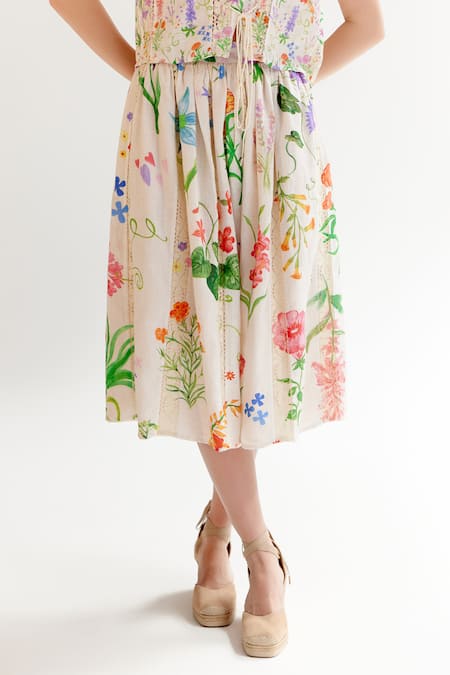 Buy NOIB Multi Color Linen, Lycra Flora Print Midi Skirt Online at Aza Fashions Buy_NOIB_Multi Color Linen, Lycra Flora Print Midi Skirt _Online_at_Aza_Fashions