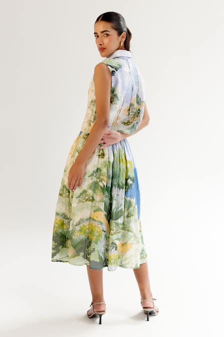 NOIB Multi Color Linen, Lycra Multicolor Forest Print Midi Skirt Online at Aza Fashions NOIB_Multi Color Linen, Lycra Multicolor Forest Print Midi Skirt _Online_at_Aza_Fashions