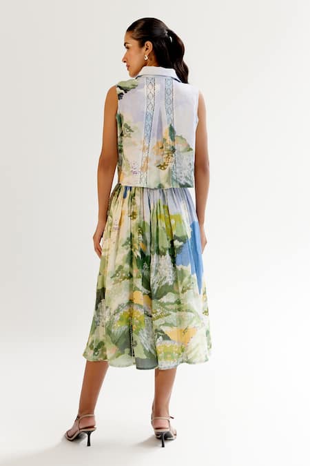 Shop NOIB Multi Color Linen, Lycra Multicolor Forest Print Midi Skirt at Aza Fashions Shop_NOIB_Multi Color Linen, Lycra Multicolor Forest Print Midi Skirt _at_Aza_Fashions