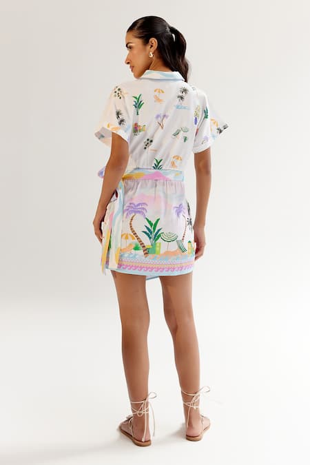 Shop NOIB Multi Color Cotton Satin Collared Multicolor By The Sea Printed Dress at Aza Fashions Shop_NOIB_Multi Color Cotton Satin Collared Multicolor By The Sea Printed Dress _at_Aza_Fashions