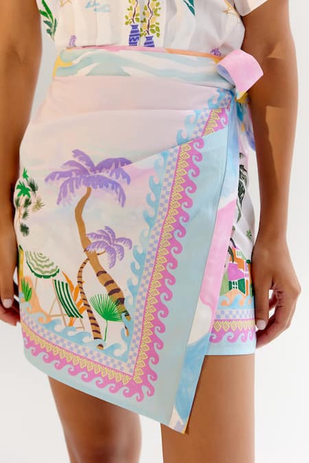 NOIB Multi Color Cotton Satin Collared Multicolor By The Sea Printed Dress at Aza Fashions NOIB_Multi Color Cotton Satin Collared Multicolor By The Sea Printed Dress _at_Aza_Fashions