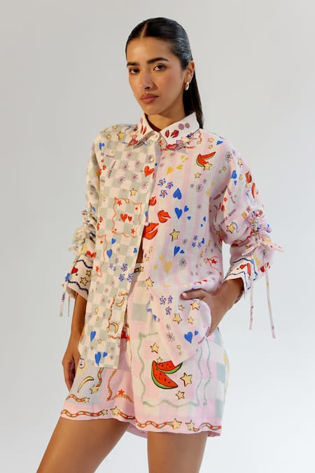 NOIB Multi Color Linen, Lycra Boardgame Print Shorts Online at Aza Fashions NOIB_Multi Color Linen, Lycra Boardgame Print Shorts _Online_at_Aza_Fashions