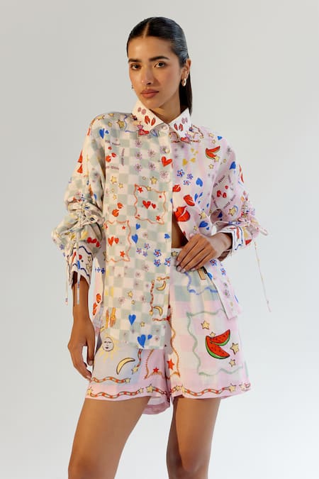 Buy NOIB Multi Color Linen, Lycra Boardgame Print Shorts Online at Aza Fashions Buy_NOIB_Multi Color Linen, Lycra Boardgame Print Shorts _Online_at_Aza_Fashions