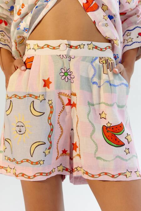 NOIB Multi Color Linen, Lycra Boardgame Print Shorts at Aza Fashions NOIB_Multi Color Linen, Lycra Boardgame Print Shorts _at_Aza_Fashions