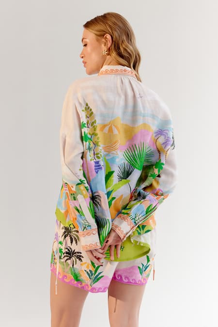 Shop_Noib_Multi Color Linen, Lycra Multicolor By The Sea Print Shorts _at_Aza_Fashions