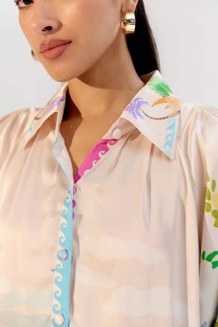 NOIB Multi Color Modal Collared By The Sea Print Dress Online at Aza Fashions NOIB_Multi Color Modal Collared By The Sea Print Dress _Online_at_Aza_Fashions