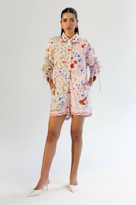 Buy NOIB Multi Color Linen, Lycra Embroidery Collared Boardgame Print Shirt Online at Aza Fashions Buy_NOIB_Multi Color Linen, Lycra Embroidery Collared Boardgame Print Shirt _Online_at_Aza_Fashions