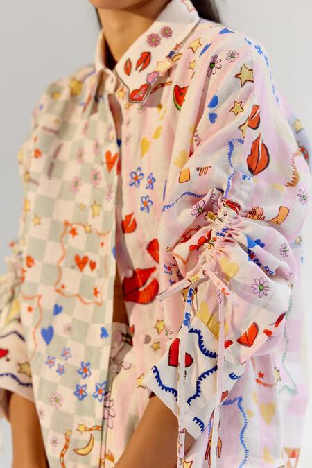 Buy NOIB Multi Color Linen, Lycra Embroidery Collared Boardgame Print Shirt Buy_NOIB_Multi Color Linen, Lycra Embroidery Collared Boardgame Print Shirt