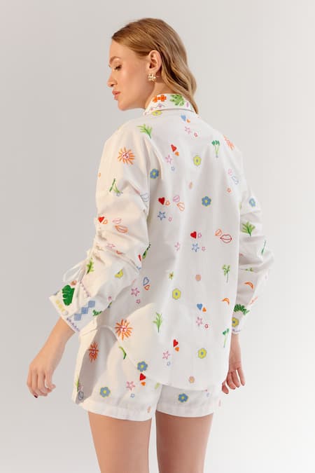 Shop NOIB White Cotton Embroidery Collared Abstract Shirt at Aza Fashions Shop_NOIB_White Cotton Embroidery Collared Abstract Shirt _at_Aza_Fashions