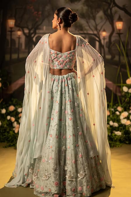 Bandhani Floral Bead Embroidered Lehenga Set 