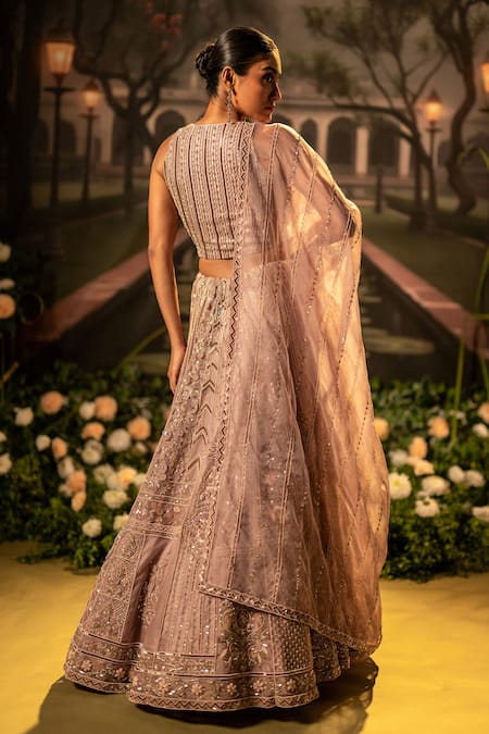 Bandhani Floral & Geometric Embroidered Lehenga Set 