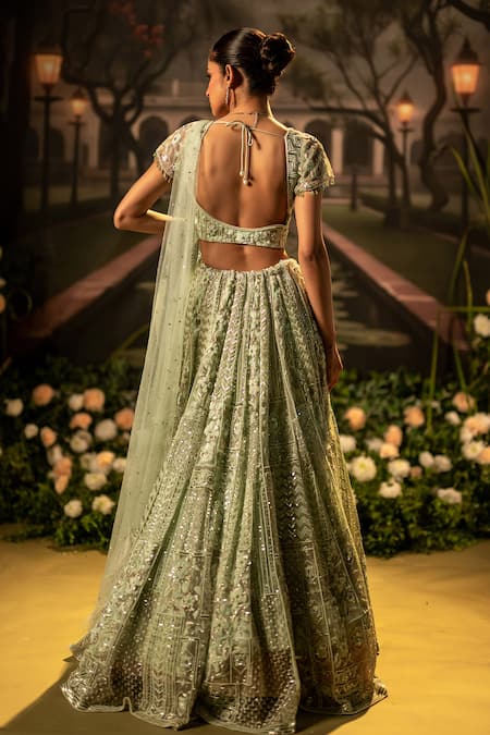 Bandhani Floral Bead Embroidered Lehenga Set 