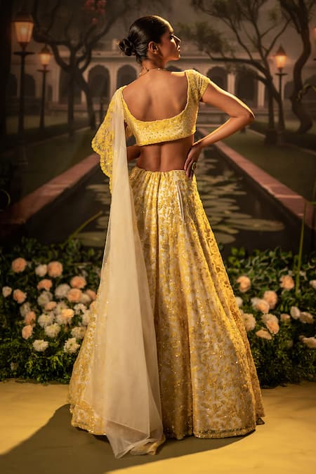 Bandhani Floral Embroidered Mustard Lehenga Set 