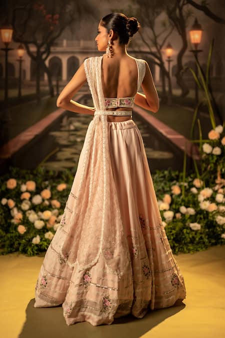 Bandhani Floral Embroidered Pink Lehenga Set 