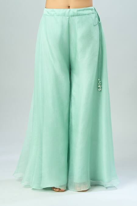 Buy Prisho Aqua Chiffon Embroidery Round Neck Paisley Kurta Sharara Set Buy_Prisho_Aqua Chiffon Embroidery Round Neck Paisley Kurta Sharara Set