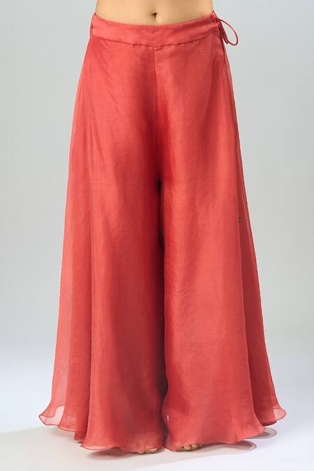 Prisho Red Chiffon Lace, Embroidery V-neck Floral Vine Peplum Tunic And Sharara Online at Aza Fashions Prisho_Red Chiffon Lace, Embroidery V-neck Floral Vine Peplum Tunic And Sharara _Online_at_Aza_Fashions