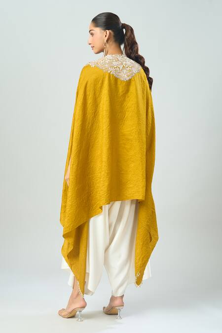 Shop_Prisho_Yellow Cotton Sequins Round Neck Lampi Embroidered Kaftan And Pant Set _at_Aza_Fashions