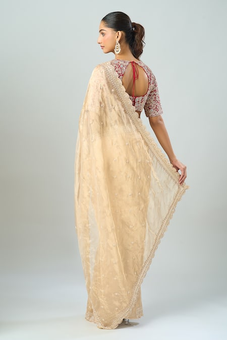 Azeera Floral Embroidered Saree With Contrast Blouse