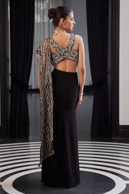 Charu And Vasundhara Fiore Jaal Embroidered Pre-Draped Saree & Blouse 
