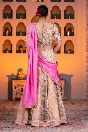 Nidhi Kejriwal Zardozi Embroidered Pink Lehenga Set 