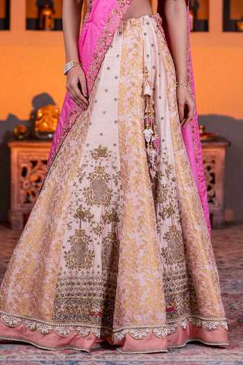 Buy Nidhi Kejriwal Cream Silk, Brocade, Tussar, Chiffon Zardozi Embroidered Pink Lehenga Set Online at Aza Fashions Buy_Nidhi Kejriwal_Cream Silk, Brocade, Tussar, Chiffon Zardozi Embroidered Pink Lehenga Set _Online_at_Aza_Fashions