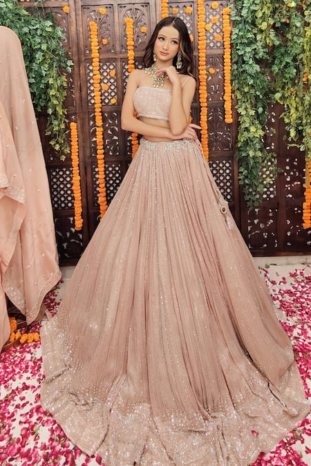 Buy_Amaltas Couture_Pink Organza Sequins, Cut Work, Beads Cutdana And Embroidered Lehenga Set _Online_at_Aza_Fashions