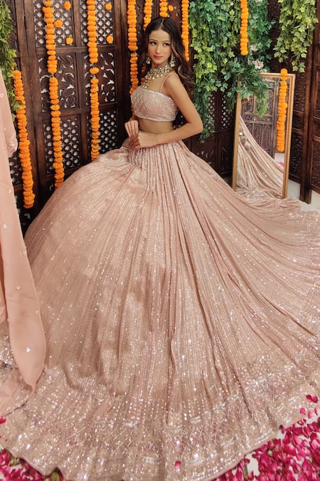 Shop_Amaltas Couture_Pink Organza Sequins, Cut Work, Beads Cutdana And Embroidered Lehenga Set _Online_at_Aza_Fashions
