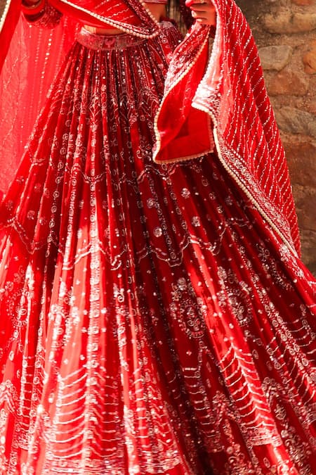 Amaltas Couture Red Organza Cut Work, Beads, Sequins, Pearls Embroidered Cutdana Lehenga Set Online at Aza Fashions Amaltas Couture_Red Organza Cut Work, Beads, Sequins, Pearls Embroidered Cutdana Lehenga Set _Online_at_Aza_Fashions